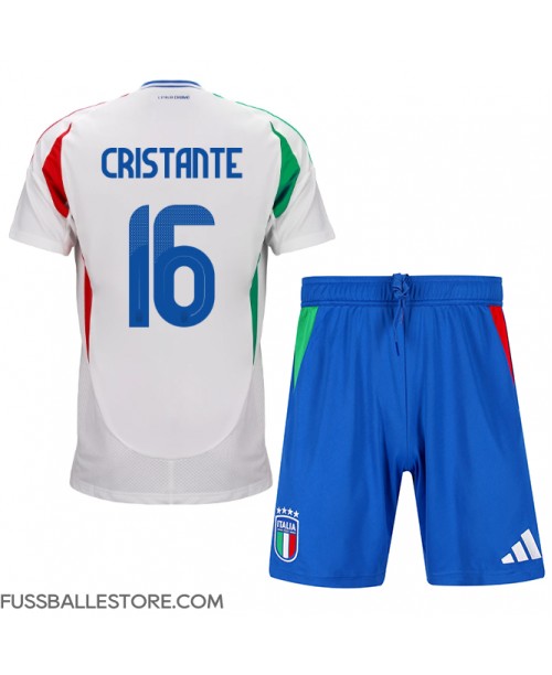 Günstige Italien Bryan Cristante #16 Auswärts Trikotsatzt Kinder EM 2024 Kurzarm (+ Kurze Hosen)